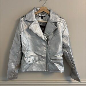 Baccini Women's Metallic Silver Leather Jacket